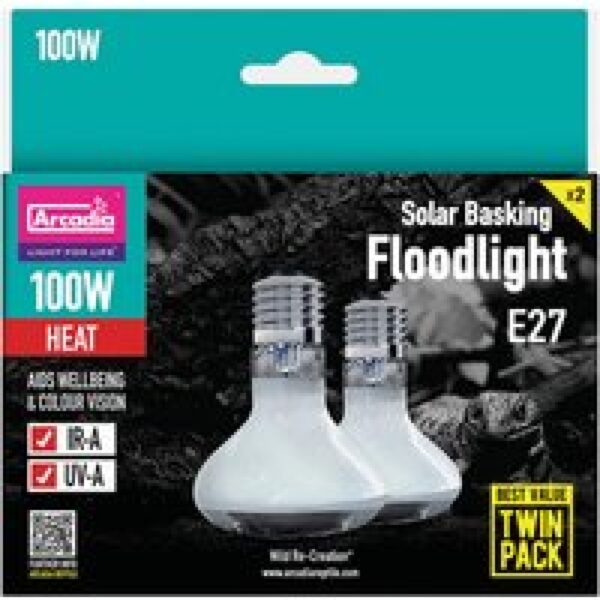 Arcadia Solar Basking Floodlight warmtelamp 100W Twin Pack voor terrarium
