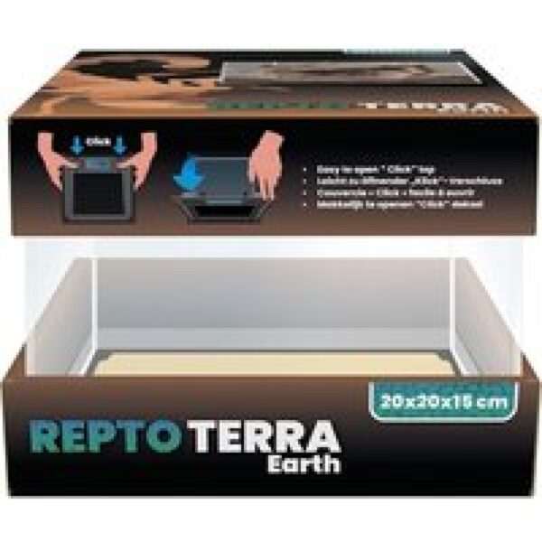 Repto Laag glazen terrarium 20x20x15 cm voor bodembewonende reptielen, amfibieën en insecten